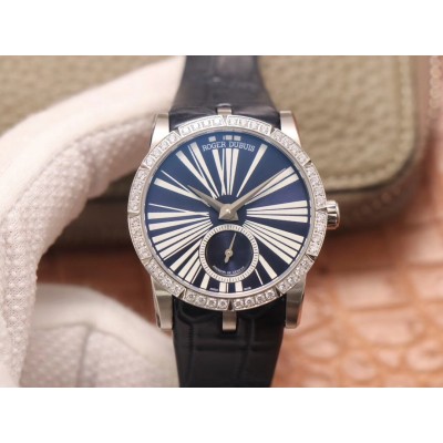 [PF공장]로저드뷔 엑스칼리버 36mm 블루다이얼 다이아몬드베젤 가죽스트랩