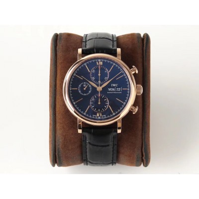 [ZF공장]IWC 포르토피노 크로노 18K 로즈골드 도금 블루다이얼 골드핸즈 가죽스트랩