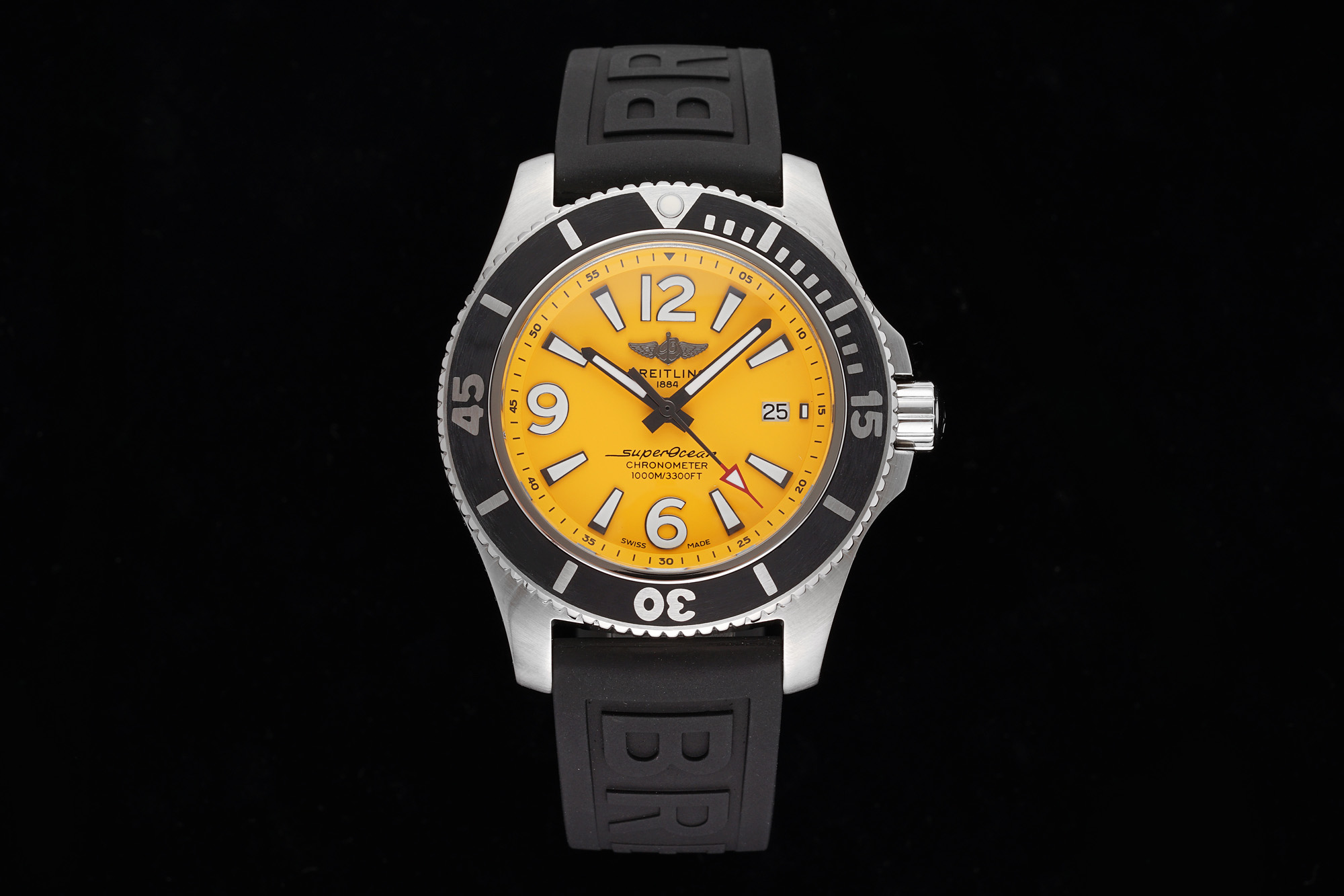 [TF공장]브라이틀링 슈퍼오션 44mm 옐로우다이얼 블랙베젤 러버스트랩