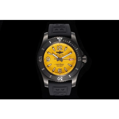 [TF공장]브라이틀링 슈퍼오션 46mm DLC블랙 옐로우다이얼 러버스트랩