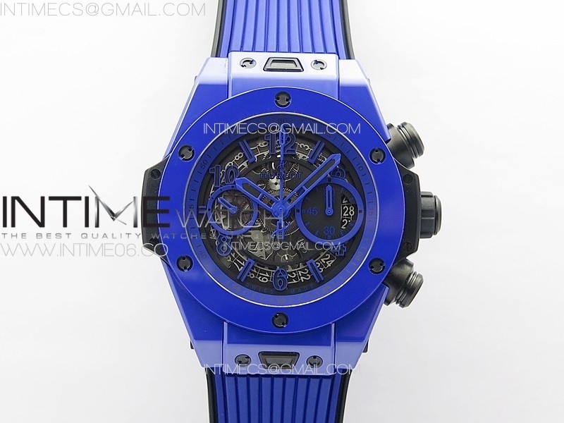 Hublot Big Bang Unico Blue Ceramic ZF 11 Best Edition Skeleton Dial on Blue Gummy Strap A1280