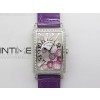 Long Island Ladies SS Diamonds Bezel ZF 11 Mother of Pearl Dial on Purple Leather Strap Swiss Ronda Quartz