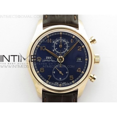 Portugieser Chrono Classic 42 IW390406 RG ZF 11 Best Edition Blue dial on Brown Leather Strap A7750
