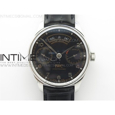 PORTUGUESE REAL PR REAL ANNUAL CALENDAR IW503502 ZF 11 BEST EDITION BLACK DIAL ON BLACK LEATHER STRAP A52010