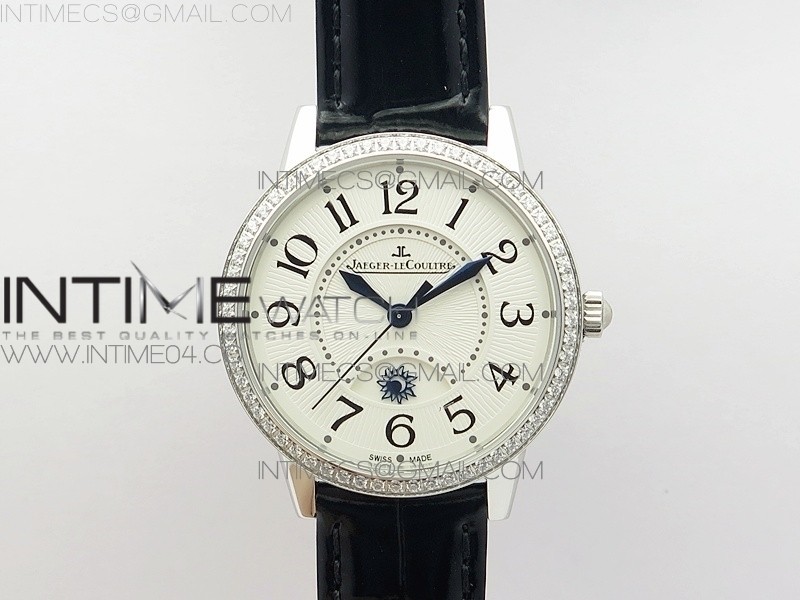 Master Ultra Thin Moon Ladies SS ZF 11 Best Edition White Texture Dial on Black Leather Strap A898
