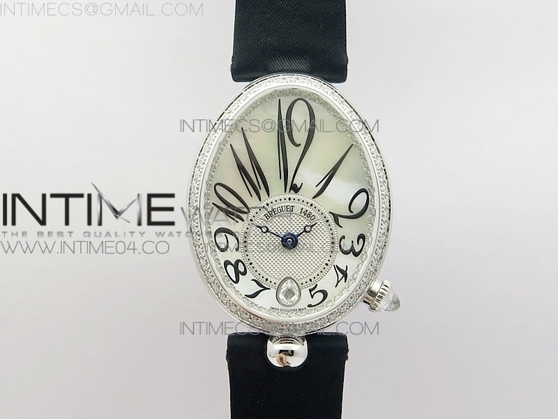 Reine de Naples 8918BB SS ZF 11 Best Edition White MOP Dial Diamonds Bezel on Black Fabric Strap A537