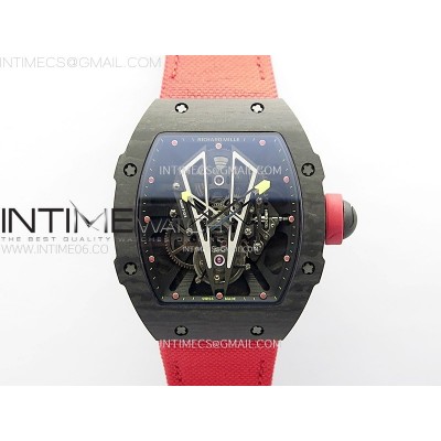 RM027-03 Real Tourbillon Black Carbon BBR Best Edition Skeleton Dial on Red Nylon Strap