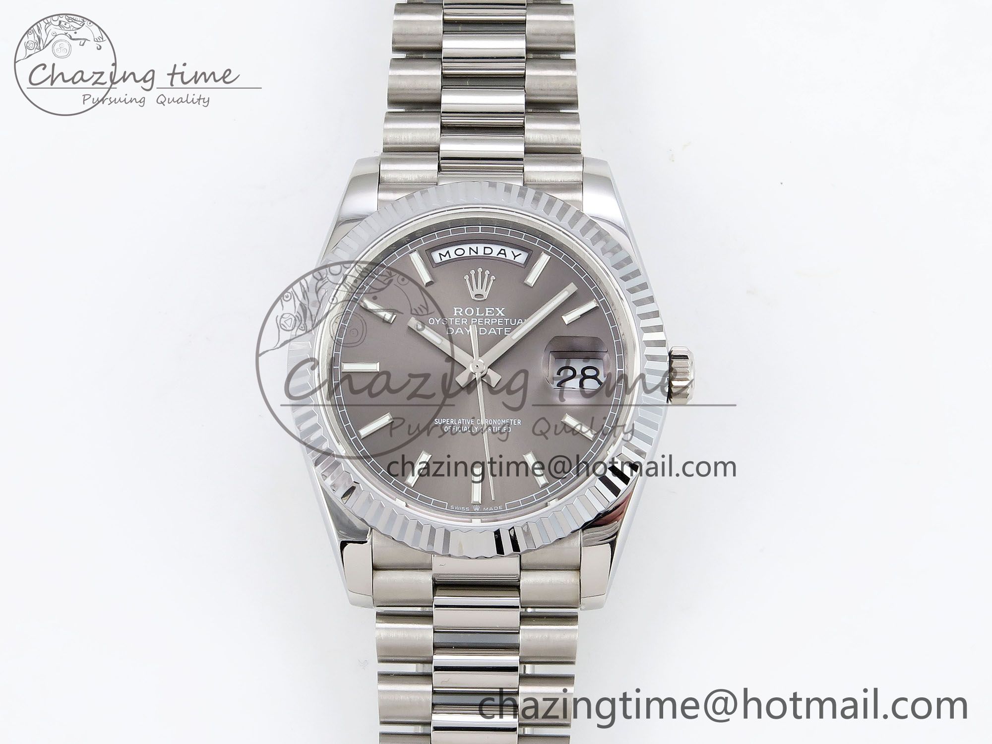 [GM공장]롤렉스 데이데이트 40 Gray Stick Dial on President Bracelet VR2836 V3 (텅스텐)