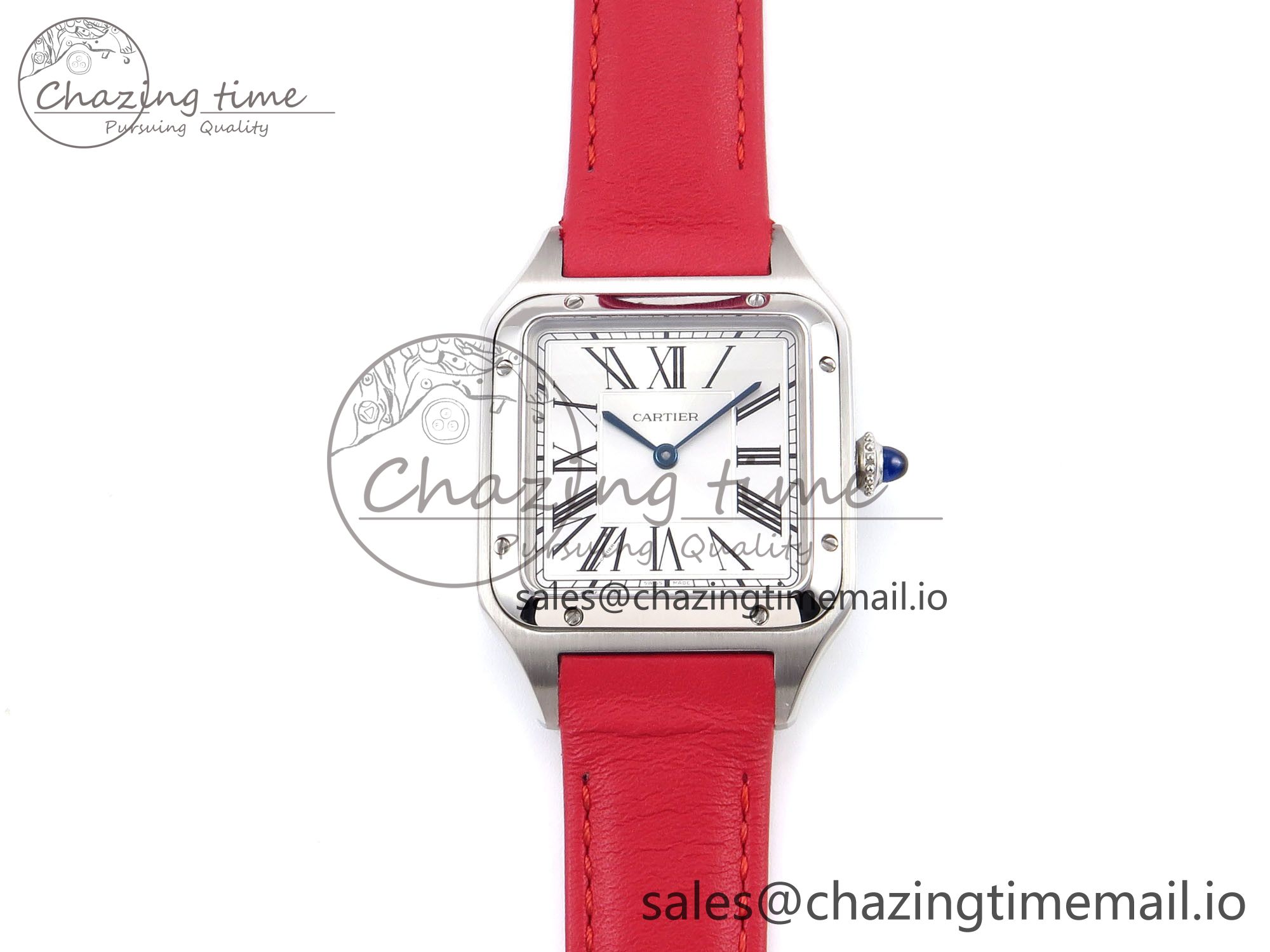 [AF공장]까르띠에 산토스 뒤몽 31.4mm Silver Dial on Red Leather Strap A157