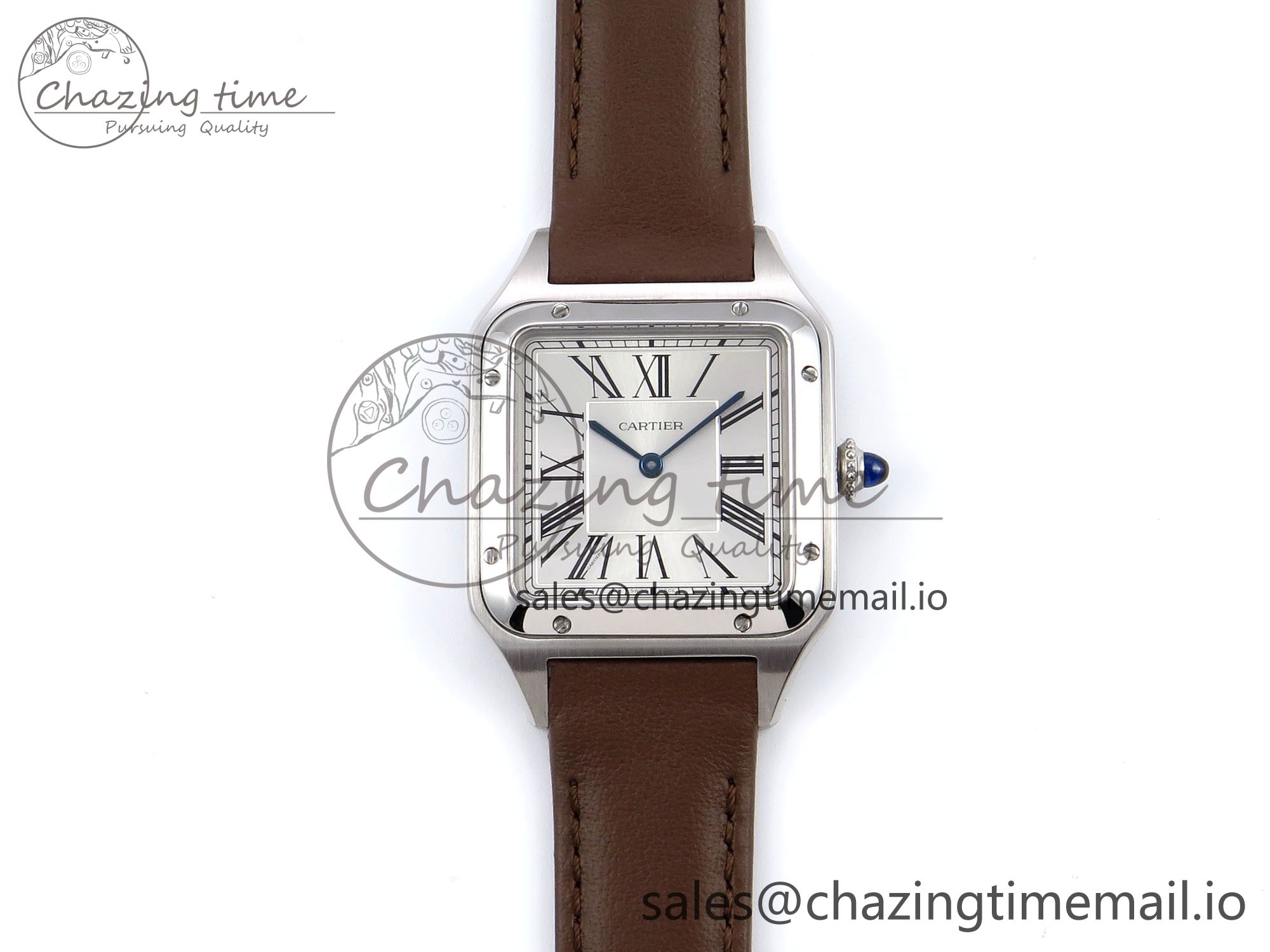 [AF공장]까르띠에 산토스 뒤몽 31.4mm Silver Dial on Brown Leather Strap A157