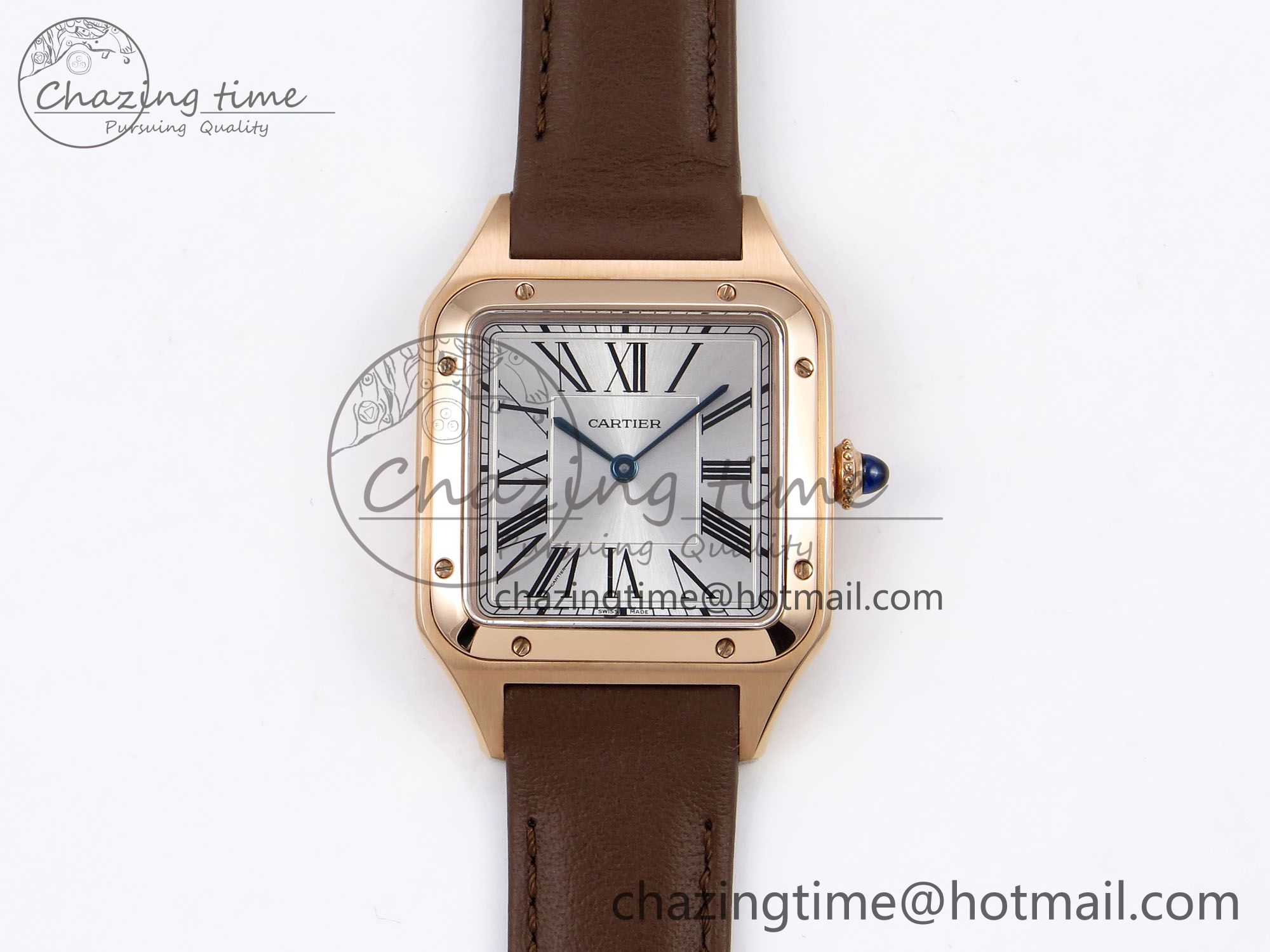 [AF공장]까르띠에 산토스 뒤몽 31.4mm RG Silver Dial on Brown Leather Strap A157