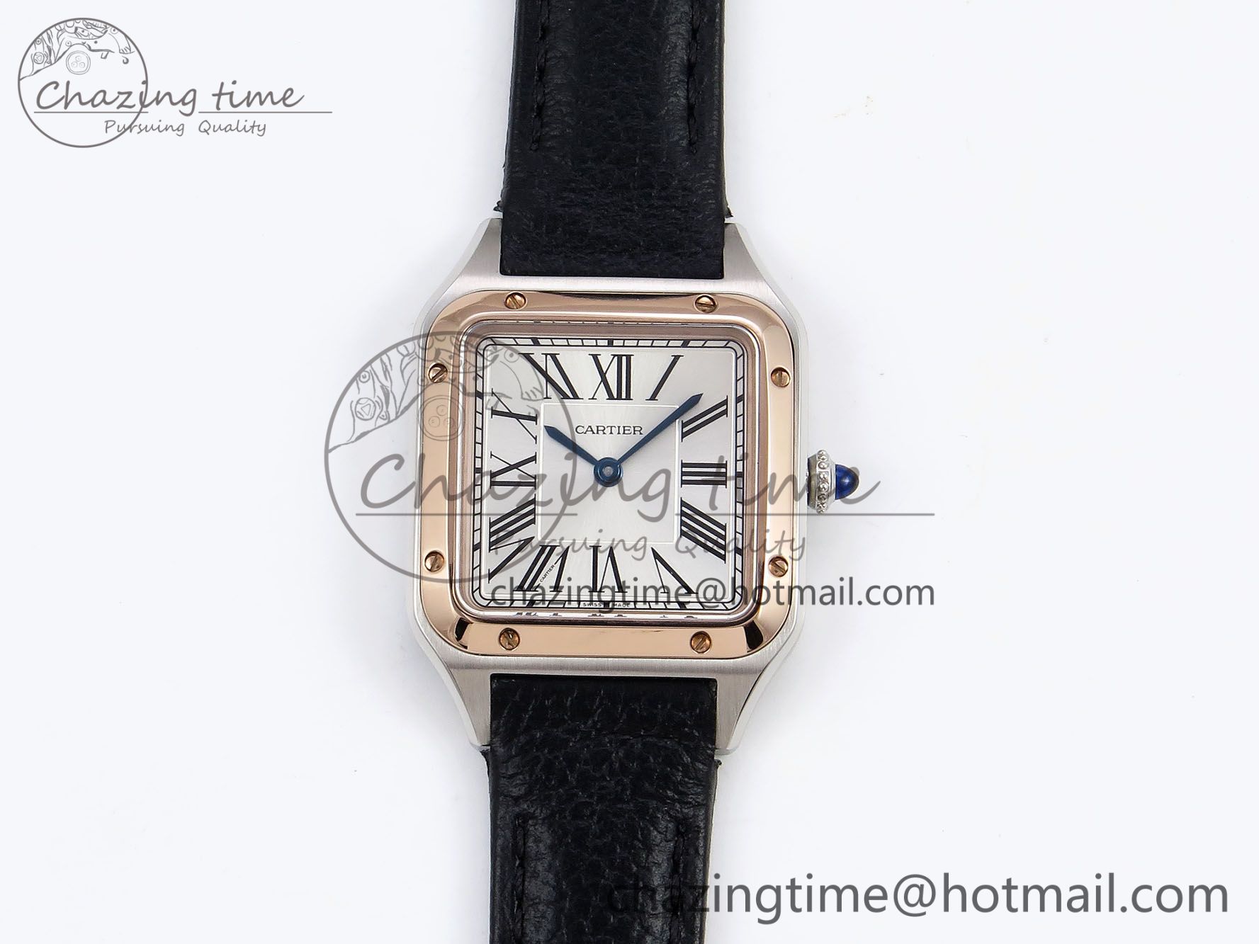 [AF공장]까르띠에 산토스 뒤몽 27.5mm RG Silver Dial on Black Leather Strap A157
