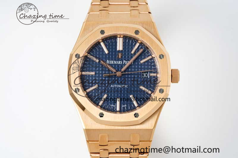 [ZF공장] 로얄오크 15400 블루 다이얼 로즈골드 금통 41mm 15400 RG ZF 1:1 Best Edition Blue Textured Dial on RG Bracelet V3 SA3120 Super Clone