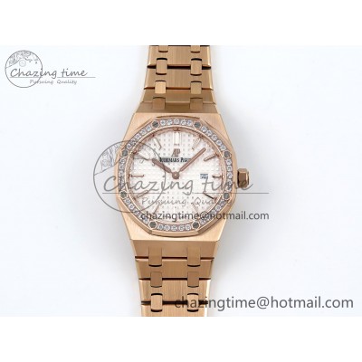 [ZF공장] 로얄오크 67651 화이트 다이얼 로즈골드 금통 다이아 베젤 33mm 67651 Diamonds Bezel RG ZF 1:1 Best Edition White Textured Dial on RG Bracelet RONDA Quartz
