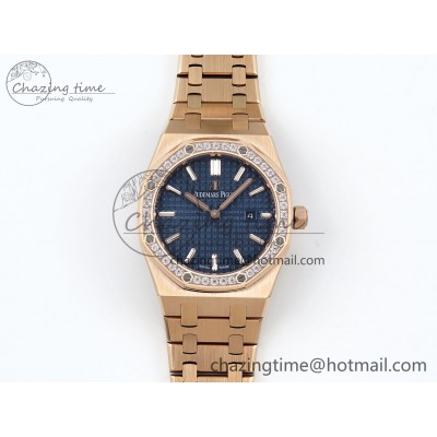 [ZF공장] 로얄오크 67651 블루 다이얼 로즈골드 금통 다이아 베젤 33mm 67651 Diamonds Bezel RG ZF 1:1 Best Edition Blue Textured Dial on RG Bracelet RONDA Quartz