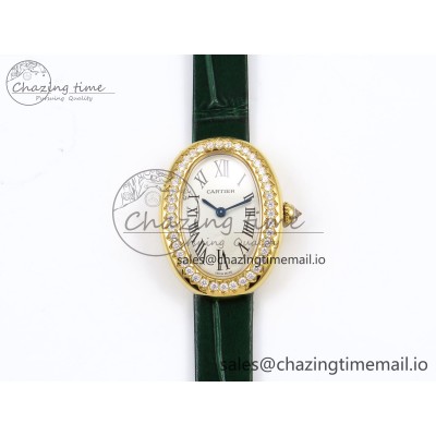 [AF공장]까르띠에 베누아 YG Diamonds Bezel on Green Leather Strap Ronda Quartz