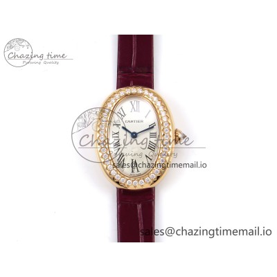 [AF공장]까르띠에 베누아 RG Silver Dial Diamonds Bezel on Red Leather Strap Ronda Quartz