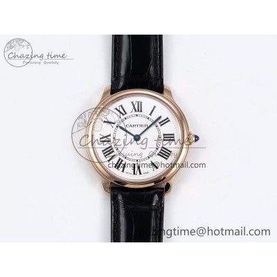 [DR공장]까르띠에 롱드 36mm RG Silver-Plated White Dial on Black Leather Strap Ronda Quartz