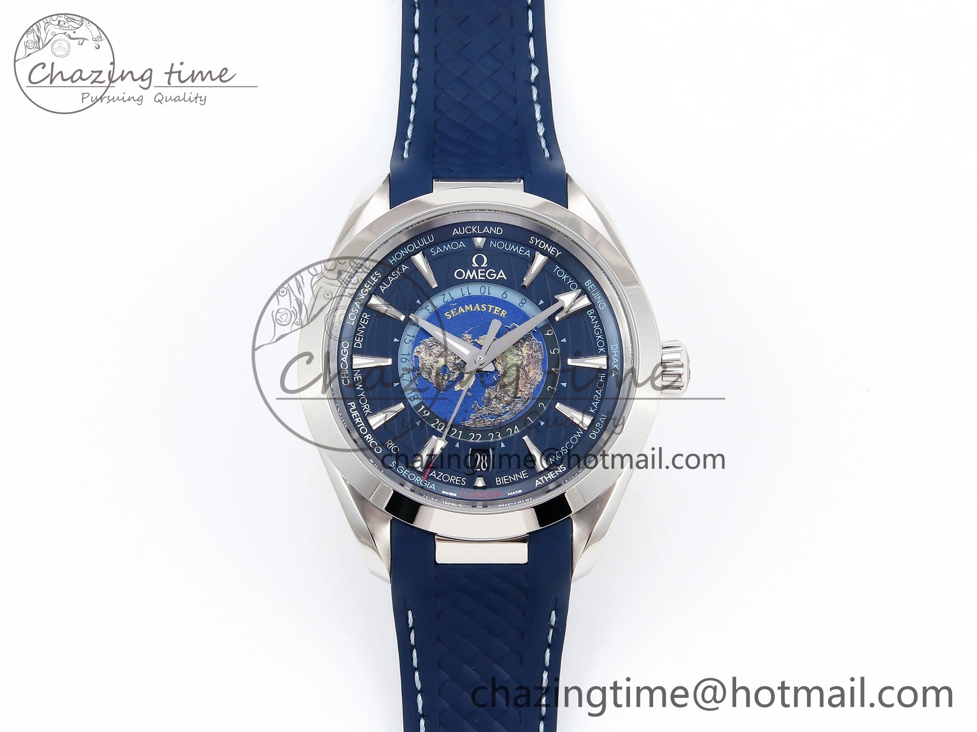 [VS공장]오메가 아쿠아테라 43mm Deep Blue Dial on Blue Rubber Strap A8938 Super Clone