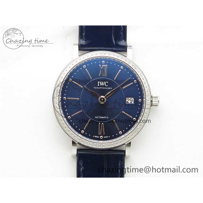 [V7공장]IWC Portofino 37mm Blue Dial Diamonds Bezel on Blue Leather Strap A2892