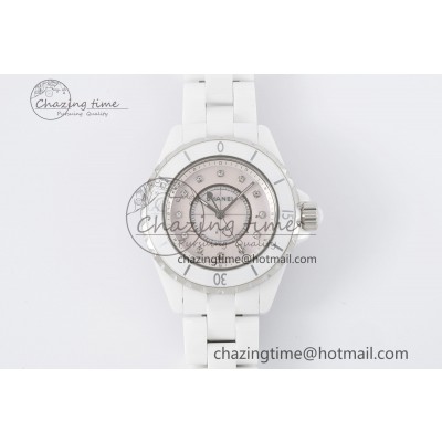 [XF공장]샤넬 J13 33mm White Korea Ceramic Pink No Date Diamonds Dial on Bracelet Swiss Quartz