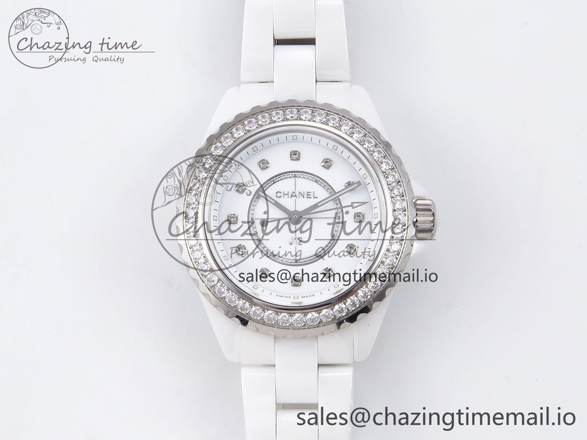 [XF공장]샤넬 J13 33mm  White Korea Ceramic White Diamonds Dial Diamonds Bezel on Bracelet Swiss Quartz